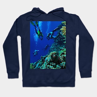 Coral reef and scuba divers Hoodie